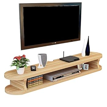 【中古】【未当て嵌める】テレビ受像機押し入れ、浮かぶ木製の壁鉤括弧、ブルーレイプレーヤー、有線テレビボックス席、金棒引き用の棚 - 組み立てやすく、木、黄味がかった、120x22