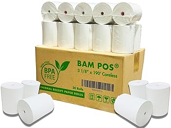 【中古】BAM POS 感熱紙 3 1/8 x 190 エコ風呂敷き包み (30一巻き) 調査報告一巻き ほとんどの受け取り証書印刷機用