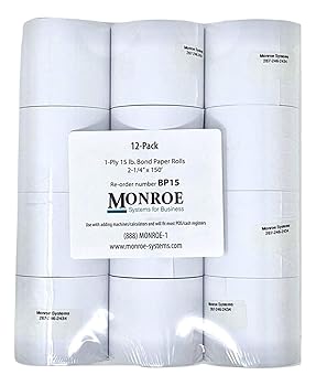 【中古】【未使用】Monroe Systems ビジネス用 15ポンド ボンド紙ロール 単層 2 1/4インチ x 150フィート 現金レジスター 印刷電卓 機械の追加など (12個パック)