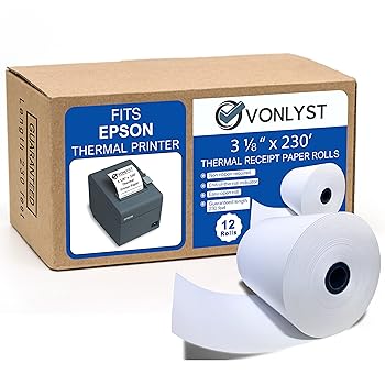 【中古】Vonlyst 3-1/8 x 230フィート ポイントオブセール キャッシュレジスター 感熱紙ロール エプソン用 (12ロール)