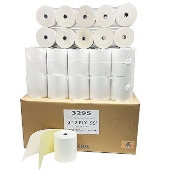 【中古】【未使用】(40ロール) 3インチ x 95フィート 2層 カーボンレスロール (米国製) ホワイト/イエロー レシートペーパー POSキャッシュレジスター 2層ホワイト/