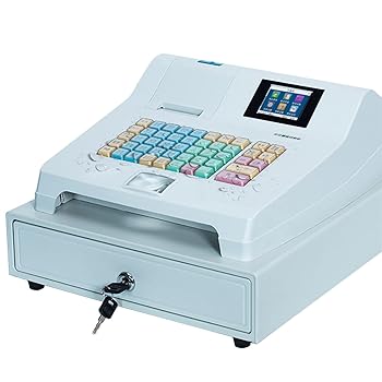 【中古】【未使用】電子レジ、引き出し付き48キー電子レジ、フラットキーボードおよびサーマルプリンター、8デジタルLED業務用レジ