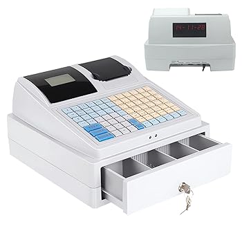 【中古】48キー電子レジ フラットキーパッドとサーマルプリンター付き 使いやすい多機能レジ 8桁LED業務用レジ