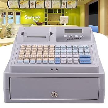 【中古】【未使用】電子レジ 81キー業務用レジ 貯金箱＆サーマルプリンター付き 多機能レジ 平型キーボード付き 使いやすい モール用