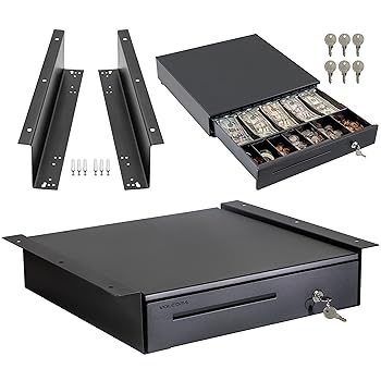 【中古】Volcora キャッシュレジスター引き出し カウンター下取り付けメタルブラケット付き - 16インチ ブラック キャッシュドロワー POS用 紙幣6枚 コイ｜AJIMURA-SHOP 29,640円