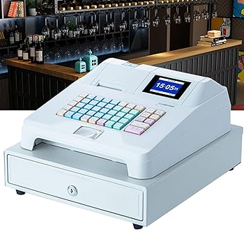【中古】【未使用】キャッシュレジスター、48キーLEDディスプレイ、取り外し可能なキャッシュトレイとサーマルプリンターを備えた電子キャッシュレジスター、小規模