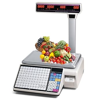 【中古】【未使用】デジタル価格ラベル印刷スケール、15kg/33ポンド デジタル価格コンピューティングスケール、両面LCDディスプレイとサーマルプリンター、電子バー|AJIMURA-SHOP