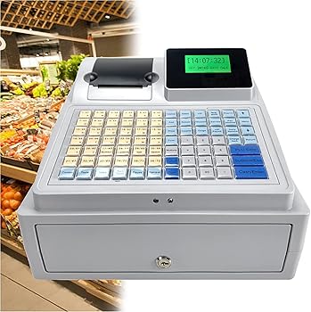 【中古】【未使用】LEDカスタマーディスプレイと引き出し付きのキャッシュレジスター、48キーの高さのあるキーボード、中小企業、レストラン、小売業者向けの商用電