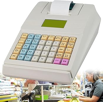 【中古】商業用ミニ電子キャッシュレジスター、小規模ビジネススーパーマーケット用、サーマルプリンター付き40キースマートティル、フル英語キーボード