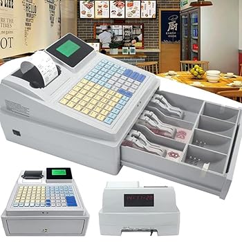 【中古】【未使用】Auyyhui電子キャッシュレジスター、小規模ビジネス用の81キーキャッシュレジスター、引き出し付きの8つのデジタルLED商業用キャッシュレジスター