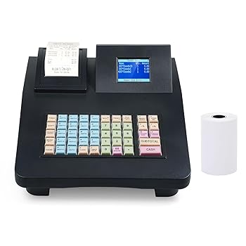 【中古】YALIYA 48キーのデュアルスクリーンディスプレイを備えた電子キャッシュレジスター、シンプルなプログラム、58mmサーマルプリンターを備えた大容