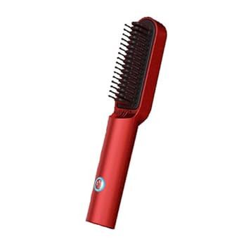 【中古】【未使用】ヘアアイロンブラシ レッド ミニ ストレート コードレス 充電式 ヒートブラシ カール 恒温200度 ブラシ