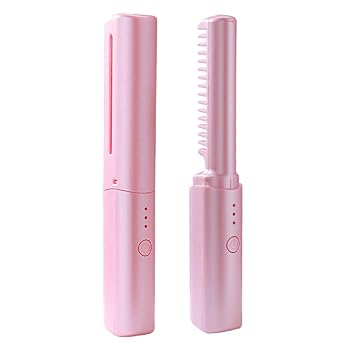 【中古】ヘアアイロンブラシ ヒートブラシ USB充電式 3段温度調節可能 ストレートブラシ ミニヘアアイロン サロン用 家庭用 連続使用 ポータブル 持ち運