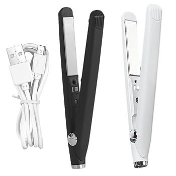 【中古】【未使用】トラベルヘアアイロン - 2 in 1 ヘアアイロンとカーラー トラベル サイズ | USB 電源高速ヒートアップセラミックプレートヘアアイロンプロのヘア