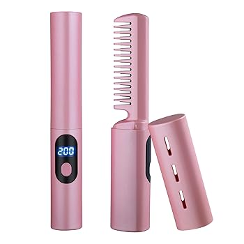 【中古】縮毛矯正コーム、自動ヘアアイロン、3段階温度のコードレスヘアクリンパー、充電式ヘアアイロン、ヘアアイロンロッド、大容量電気ヘアアイロン