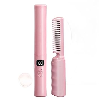 【中古】【未使用】急速予熱 ヒートブラシ 縮毛矯正コーム コードレス 女性用ヘアアイロン ブラシ ブラシアイロン ストレート マイナスイオン USB充電式 連続使用 3