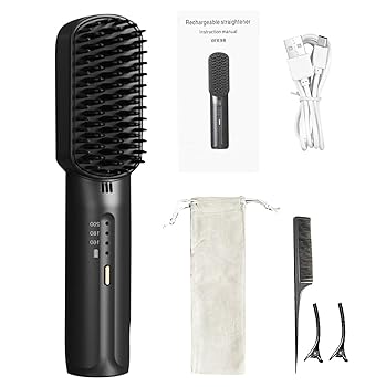 【中古】ALXFFBN ポータブル USB 充電式ヘアアイロン カール ストレート デュアル目的縮毛矯正コーム
