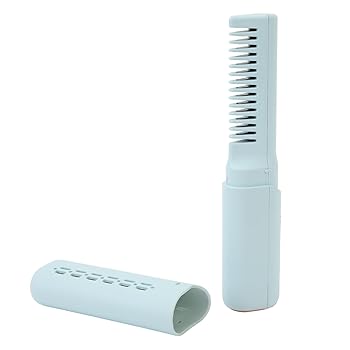 【中古】【未使用】充電式ミニヘアアイロン、3温度調節可能なポータブル矯正ブラシ定温加熱タイプC充電家庭用火傷防止 (青)