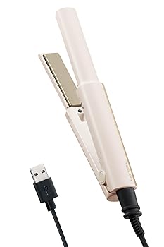 【中古】テスコム ヘアアイロン USB給電式 コンパクト 海外対応 200℃/160℃ 自動OFF 開閉ロック ACアダプター/ケーブル付き パールグレージュ TS310A-C