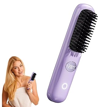 【中古】ヘアアイロン ブラシ、コードレス ヘアアイロン, ポータブルヘアストレートナー USB 充電スムージングヘアブラシ, ストレートヘアアイロン、スト