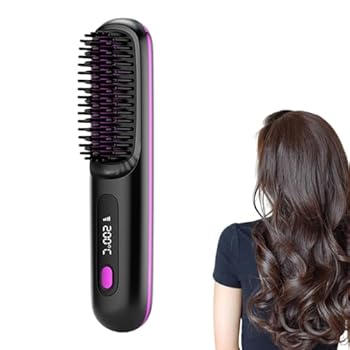 【中古】コードレスヘアアイロン ブラシ、ヘアアイロン ブラシ - ヘアアイロン ブラシ3 加熱設定、USB 充電電気ホットコーム LCD ディスプレイ | 30代の