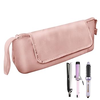 【中古】ヘアアイロンオーガナイザー,分割ジッパー式防水ストレートホルダー - ヘアドライヤー用防塵ヘアツールバッグ、ストラップ付きポータブルフラッ