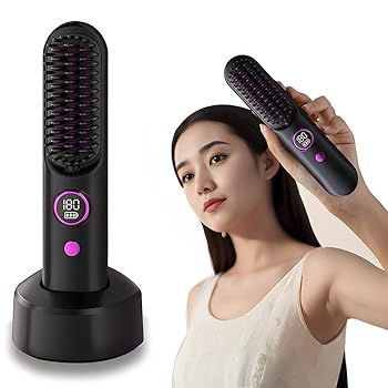 【中古】ヒートブラシ コードレス ヘアアイロンブラシ 毛はらい鉄 引っ切り無い毛はらい コードレスヘアアイロン 9座標軸体温合わせる さっ引くイオン ストレー