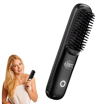 【中古】Vgvgaj ヘアアイロン ブラシ、コードレス ヘアアイロン - ヘアアイロン ブラシUSB 充電ポータブルヘアストレートナースムージングヘアブラシ,ヘ