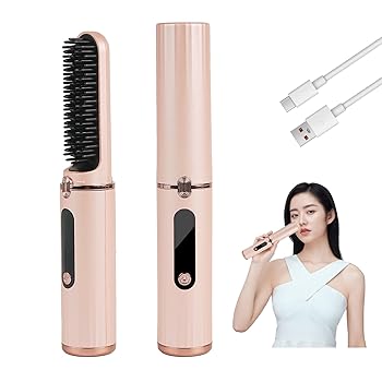 【中古】【未使用】Tanosimi ヘアアイロン コードレス ヒートブラシ コードレス 火傷防止 4段階調節 140/160/180/200温度設定可能 ヘア アイロン ミニ 持ち運び USB｜AJIMURA-SHOP