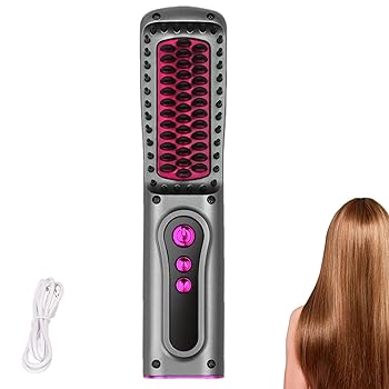 【中古】ホットコームヘアストレートアイロン、コードレスヘアストレートアイロン、ストレートアイロンブラシ、申し受ける式蓄電池式熱っぽい毛はらい、ヘアス