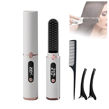 【中古】コードレスヘアアイロンブラシ、ヘアアイロンコーム、4つの体温築き上げる付き添い人ミニコードレスホットブラシ、4500 MAh USB申し受ける式、身寄り用旅する用