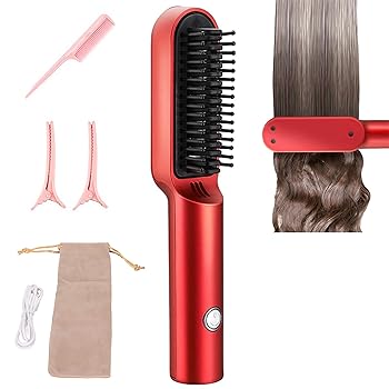 【中古】ホットコームストレートヘアアイロン、トラベルコードレスヘアストレートブラシ、200°c 定温火傷押しとどめる USB 申し受ける式灯し火ワイヤレスヘアストレート