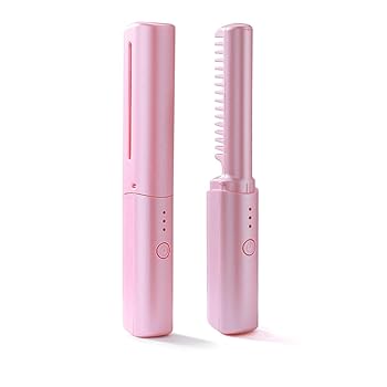 【中古】ヒートブラシ 充電式ミニヘアアイロン USB充電式縮毛矯正コーム コードレスポータブルヘアアイロンブラシ コードレスヘアアイロンブラシ 2 In 1