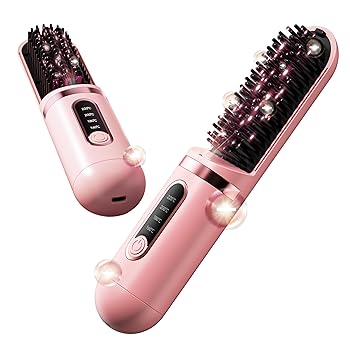 【中古】【未使用】コードレスストレートヘアブラシ、旅行用ポータブルストレートブラシ、充電式1億マイナスイオンヘアストレートブラシ、女性用、軽量ピンク|AJIMURA-SHOP