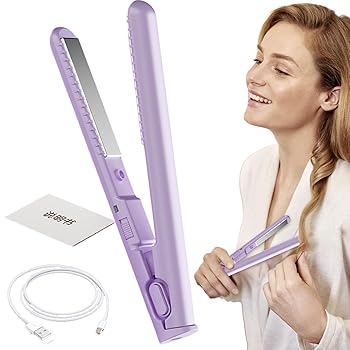 【中古】【未使用】トラベル ヘア ストレートナー - 女性用フラット アイロン ヘア ストレートナー | 2-in-1 ポータブル USB 充電コードレス ストレートヘアアイロ
