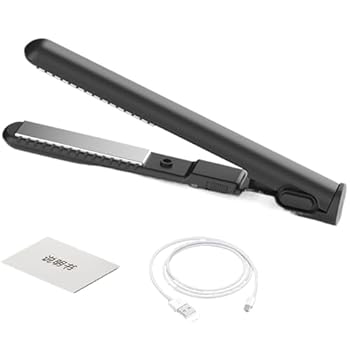 【中古】【未使用】ショートヘア用小型フラットアイロン、トラベルフラットアイロン | トラベルアイロンヘアアイロン、コードレスヘアアイロン,USB充電ヘアスタイリ
