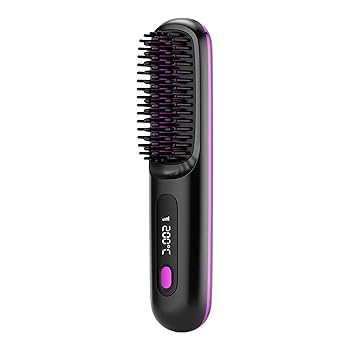 【中古】ヘアスタイリングブラシ、多用途のコードレス電気ホットコーム、耐久性のあるLCDディスプレイストレートブラシ、ポータブルヘアストレートアイロ