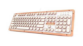 【中古】【未当て嵌める】Azio MK-RETRO-L-03-US レトロクラシック - USB ラグジュアリー ヴィンテージ うしろ側ともし火 機械類式鍵盤 白いこと MK-RETRO-L-02-US その他-パソコン・周辺機器