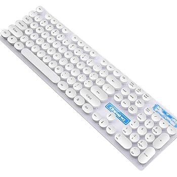 【中古】キーボードキャップ ゲーミングキーボードレトロラウンドUSB有線キーキャップ光るメタルパネルノートパソコンのキーボード (Colore : WHITE)