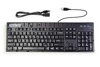 【中古】WetKeys KBWKABS104-BK プロフェッショナルグレード フルサイズ ABSプラスチック 防水キーボード 10キーナンバーパッド(USB)付き (ブラック) | K