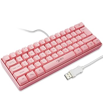 【中古】【未使用】unband 61 キー メカニカル ゲーミング キーボード LED バックライト付き コンパクト メカニカル 有線 ミニ キーボード PC ゲーマー用 (ピンク)|AJIMURA-SHOP