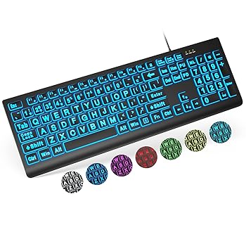【中古】【未使用】SABLUTE 大型プリントバックライトキーボード 有線USBライト付きコンピューターキーボード 7色&4モードバックライト付き 特大文字キー 見やすく