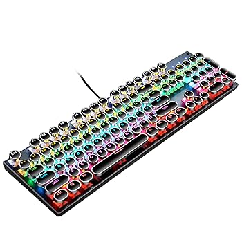 【中古】TISHLED タイプライタースタイル メカニカルゲーミングキーボード RGB LED バックライト 104キー クリッキーブルースイッチ レトロ スチームパン