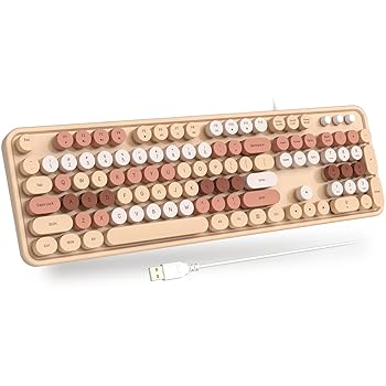 【中古】GEEZER 電子計算機有線USB鍵盤 - ミルクティーフルサイズラウンドキーキャップ レトロタイプライターキーボード Windows、マイコン、万覚え帳