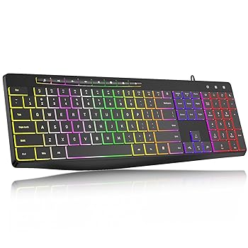 【中古】【未当て嵌める】電子計算機鍵盤有線、7色虹霓LEDうしろ側点火装置、マルチメディアシステム足懸かり付き添い人森閑としたなライトアップ鍵盤、ロープロファイルチクレ