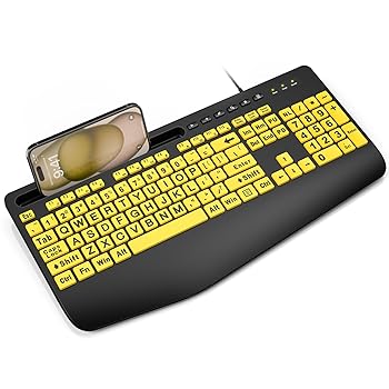 【中古】SABLUTE 大型プリントキーボード 有線コンピューターキーボード リストレスト付き 携帯電話ホルダー 大きな文字 読みやすいWindows デスクトップ