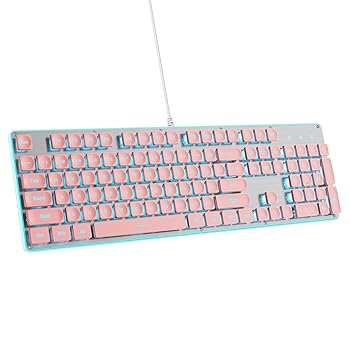 【中古】SbocKeeb 104キーレトロパンクキーボード、フルサイズタイプライターピンクキーボードスクエアキーキャップ、LEDブルーバックライト付き、サイレ