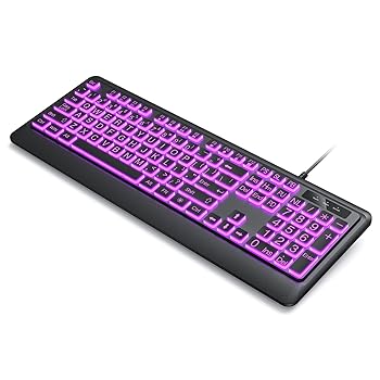 【中古】【未使用】大型プリントバックライトコンピューターキーボード 7色バックライトUSBキーボード プラグアンドプレイ 折りたたみ式スタンド コード付きフルサ