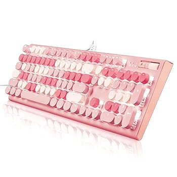 【中古】【未使用】Guismous キュートなピンクキーボード有線、ホワイトバックライトタイプライター、ボリュームノブ、ライトスイッチボタン、折りたたみ式スタンド|AJIMURA-SHOP