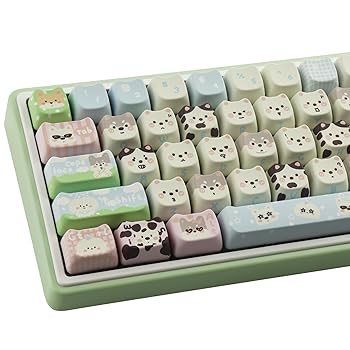 【中古】TYRIXKI PBT キーキャップ 134キー 子犬 かわいいキーキャップ、昇華型抹茶グリーンペット犬キーキャップ マオプロファイルカスタムキーキャップ
